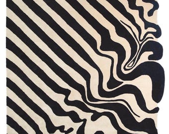 Hand Tufted Wool Area Rug, Black and White Zebra Pattern