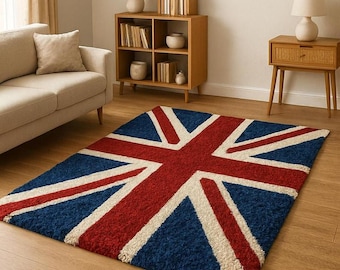 Handmade Wool Union Jack Rug, British Flag Decor