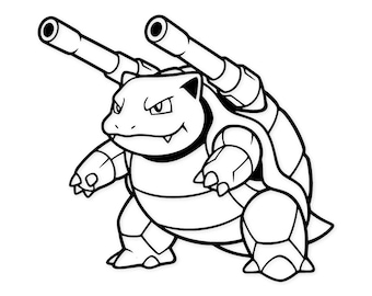 Blastoise Digitale Zeichnung: Schwarz-Weiße Vektor Linien Kunst