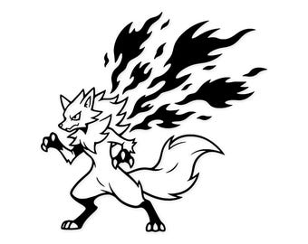 Arte digital de Zoroark: Ilustração vetorial em preto e branco