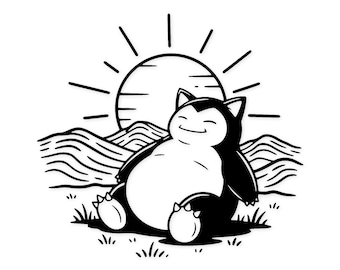 Spokojny Snorlax Svg Svg Png Dxf: Projekt o wysokim kontraście dla sztuki ściennej