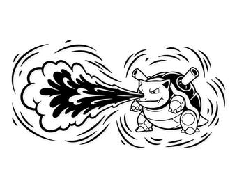 Grafika Blastoise Water Blast: Czarno-biała ilustracja wektorowa