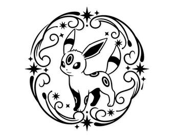 Umbreon Digitale Zeichnung: Schwarzweiße Vektor Illustration