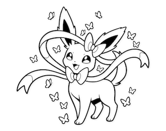 Sylveon Illustration: Schwarzweiße Illustration mit Schmetterlingen