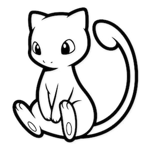 Könnte beinhalten: Schwarz-Weiß-Cartoon-Illustration einer sitzenden, katzenartigen Kreatur mit großen Augen und einem langen Schwanz. Die Kreatur hat einen glatten, abgerundeten Körper und ist mit dicken schwarzen Linien umrandet. Das Bild befindet sich auf weißem Hintergrund.