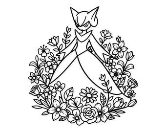 Gardevoir Digitale Illustration: Schwarzweiße Linie Kunst Illustration