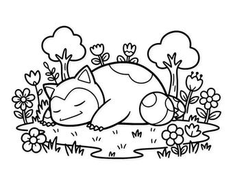 Snorlax Svg Svg Png Dxf: Pogrubiony projekt konturowy koszulek