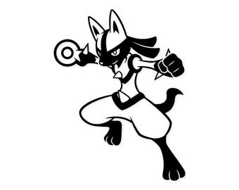 Arte digital de Lucario: Ilustración en blanco y negro con contorno en negrita (SVG, PNG, DXF)