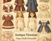 Antique Paper Doll, Victorian Paper Dolls Printable, Vintage Style Girls with Dresses, Junk Journal Ephemera, Scrapbooking Craft Kit