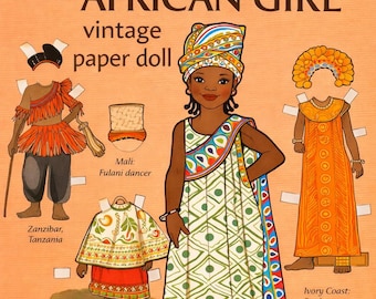 Vintage Paper Doll, Little African Girl Wardrobe Paper Game, Old Magazines Scans Role Playing Cut and Play Paper Craft Journals Sfrapbooking