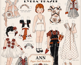 Ann Vintage Paper Doll druckbare, antike Magazin Scan, klassische Dress Up Puppenkleiderschrank, Retro Kindheit Ephemera, sofortiger digitaler Download