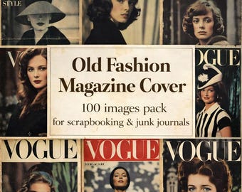 Omslag till gammaldags tidskrifter, vintage retro-tidningar, småblad, 100 bilder, paket för scrapbooking och skräpjournaler, pysselmaterial