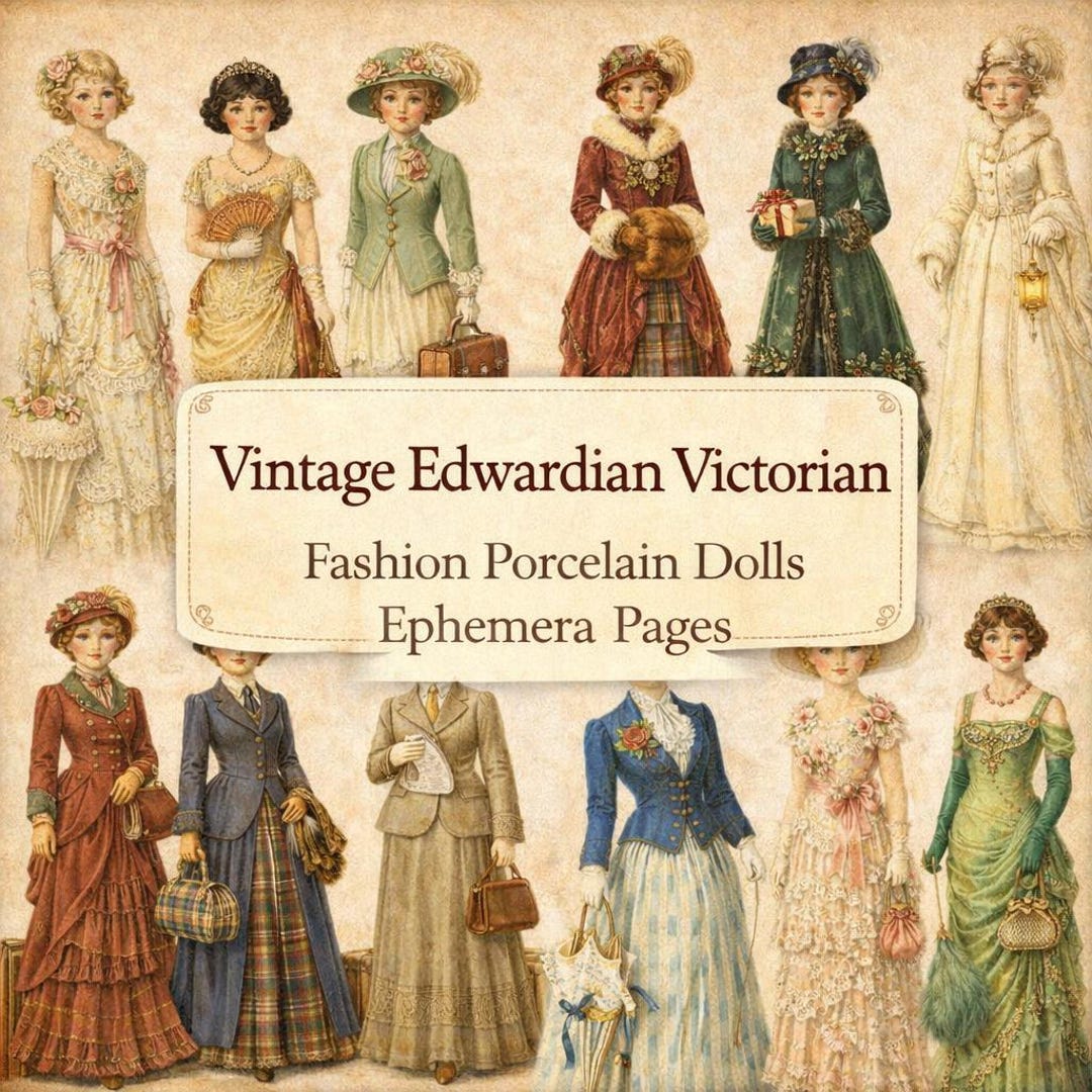 Vintage Edwardian Fashion Dolls Ephemera, Printable Junk Journal Kit ...