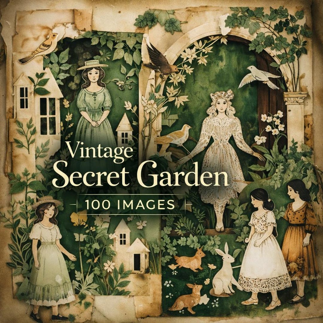 Vintage Secret Garden Junk Journal Ephemera Pack, 100 Printable Images ...