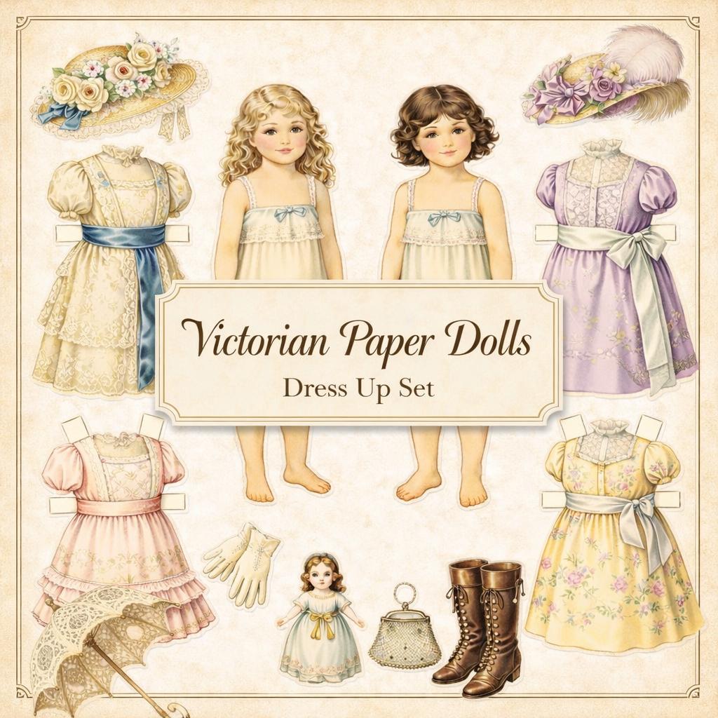 Victorian Vintage Paper Dolls, Printable Countryside Dress up Girls Cut ...