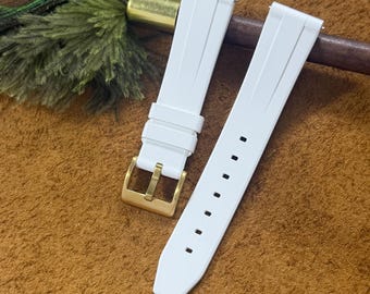 Correa de caucho FKM blanca de primera calidad con barras de resorte de liberación rápida, impermeable, suave y duradera para relojes de lujo y deportivos 19 20 21 22 23 24 MM