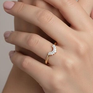 Round Lab Grown Diamond Curved Wedding Band 14K Gold Double Row Diamonds Band, Elegant Bridal Contour Stacking Anniversary Jewelry Gift