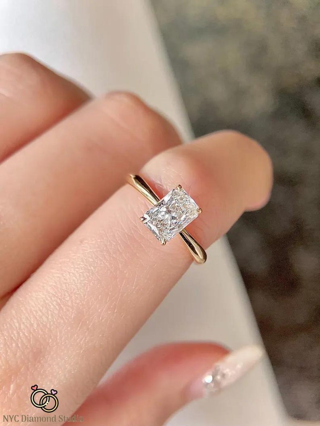1 Ct Radiant Lab Grown Diamond Engagement Ring 14K Gold IGI Certified ...