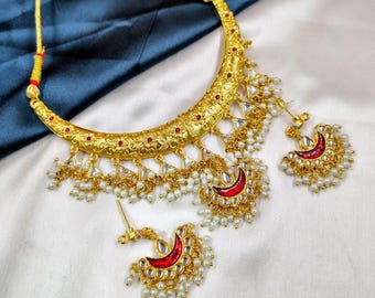 Set di collane girocollo Rajwadi placcate in oro indiano