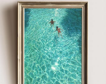 Summer Pool Print | Vintage Swimming Art | Retro Turquoise Water Wall Decor | Printable Instant Download