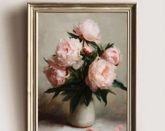 Vintage Peonies Still Life Print | Romantic Floral Wall Art (Digital Download)
