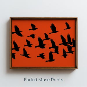 Flock of Crows Silhouette, Bold Halloween Printable Wall Art (Digital Download) 3117