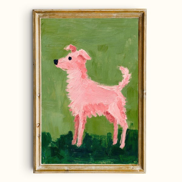 Ritratto di Terrier Rosa, cane giocoso, stampa artistica da parete (download digitale)