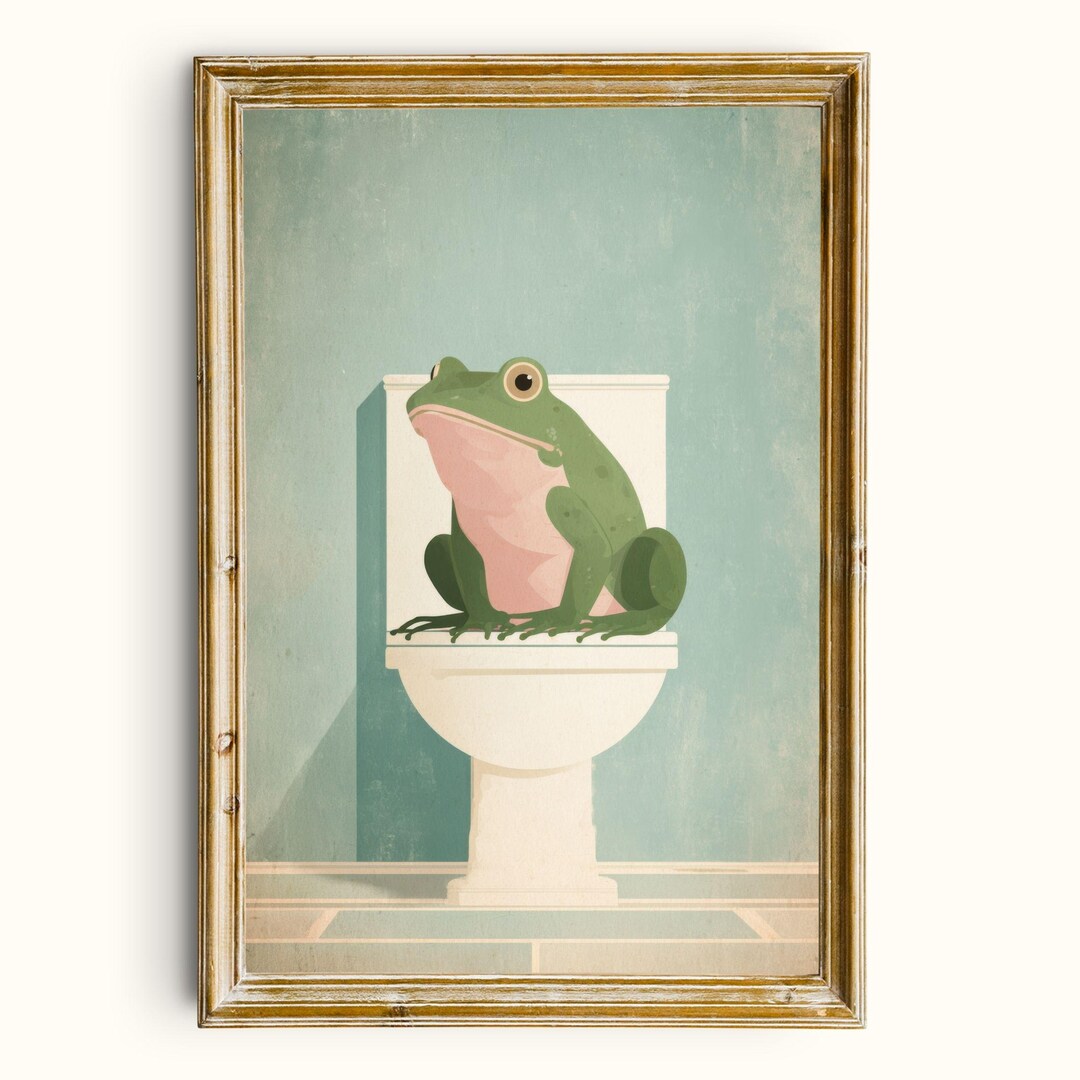 Funny Frog on Toilet Art Print | Whimsical Bathroom Decor (digital ...