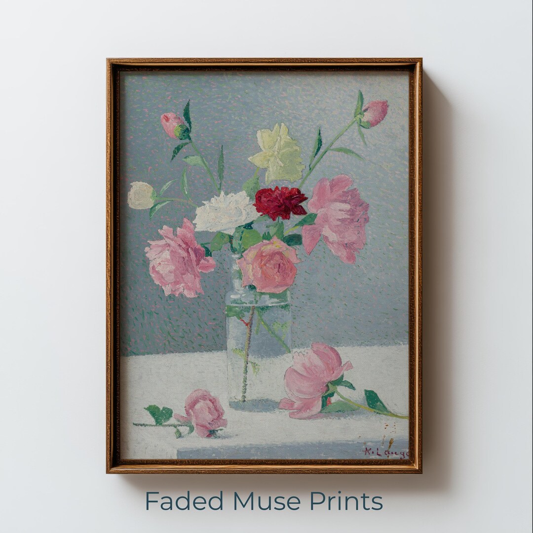 Vintage Watercolor Bouquet Art, Romantic Garden Rose Peony Print ...