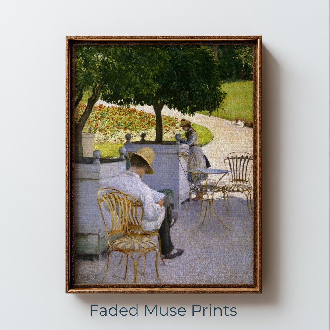 Cottagecore Reading Vintage Garden Terrace Reading, Cottagecore Woman in Hat Printable Wall ...