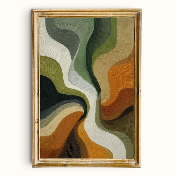 Abstract Wave Art Print, Retro Earth Tones, Mid Century Modern Printable Wall Art (Digital Download)