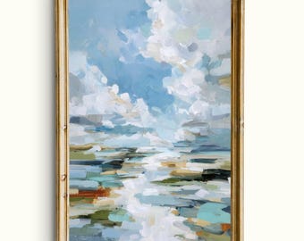 Abstract Coastal Horizon Art | Neutral Landscape Painting (Digital Download)