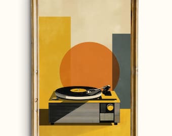 Vintage Record Player Print, Mid Century Music Room Art (Digital Download)
