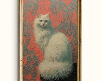Vintage Persian Cat Print | Elegant Cat Wall Art | Maximalist Pet Portrait | Printable Digital Download