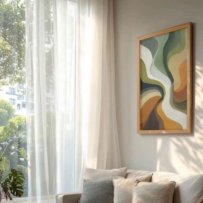 Organic wave illustration instant download for home — multi-layered swirling composition in warm tones