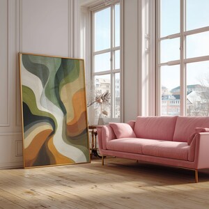 Abstract motion wall picture for accent wall — tactile flowing bands with grounded, nature-inspired palette