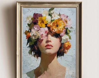 Floral Crown Portrait Print | Vintage Feminine Wall Art (Digital Download)