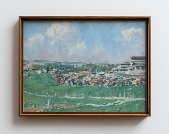 Grabado antiguo del hipódromo de Epsom Downs, arte paisajístico impresionista (descarga digital) 807