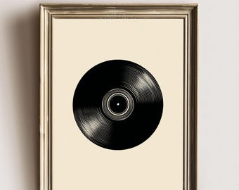 Decorazione murale in stile retrò con dischi in vinile, stampa musicale minimalista (download digitale)