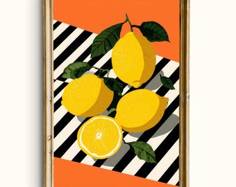 Vintage Lemon Print | Bold Citrus Wall Art | Retro Kitchen Decor | Printable Instant Download