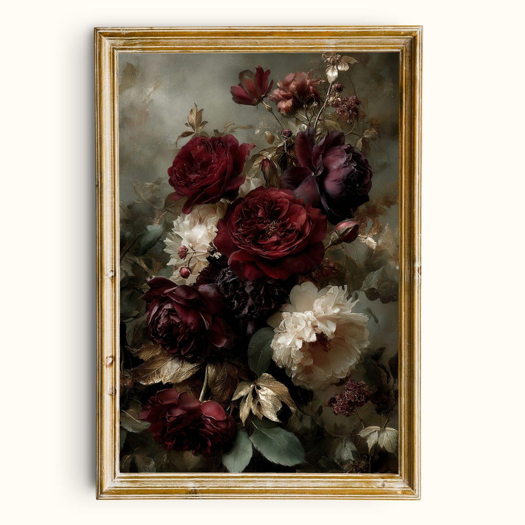 Dark Floral Peony Print | Moody Vintage Still Life (digital Download ...