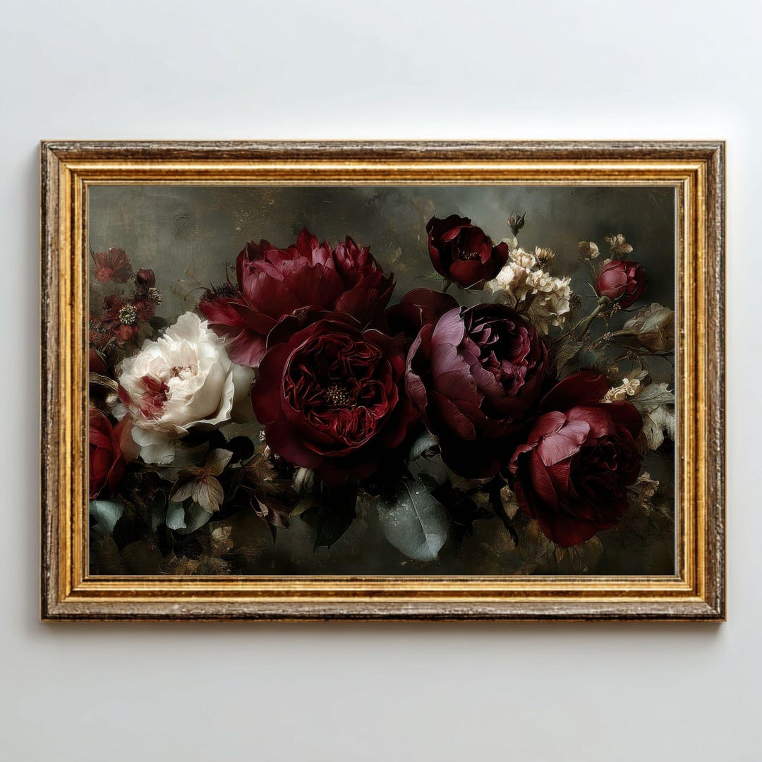 Moody Peonies Wall Art | Dark Floral Botanical Painting (digital ...