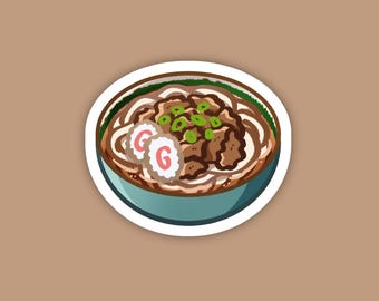 Rind Udon, Niku Udon | Süßer japanischer wasserdichter Vinyl-Aufkleber für Laptop, Abziehbild oder Wasserflasche