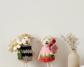 Handmade Wool Felt Lamb Friends Ornaments. Needle-Felted Hanging Decor for Cozy Home Display