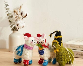 Handmade Wool Felt Alpaca Ornaments. Needle-Felted Hanging Decor Gift for Home