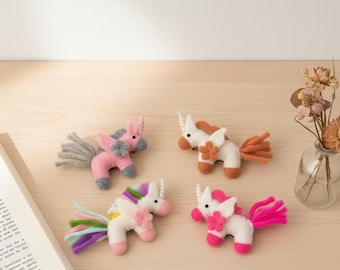 Handmade Wool Felt Unicorn Brooch Set: Needle-Felted Fantasy Pins