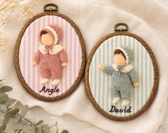 Custom Baby Felt Portrait Hoop Art, Personalized Newborn Gift, Baby Name Nursery Wall Decor, Handmade Baby Shower Gift