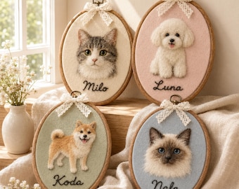 Custom Wool Felt Pet Portrait from Photo, Handmade Needle Felted Dog Cat Art, Personalized Memorial Keepsake, Pet Loss Sympathy Present