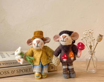 Handmade Wool Felt Mice | Flower, Mushroom Woodland Friends Ornament