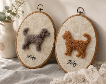 Custom Needle Felt Pet Portrait, Personalized Dog Hoop Art, Wool Felt Pet Memorial, Handmade Pet Portrait From Photo